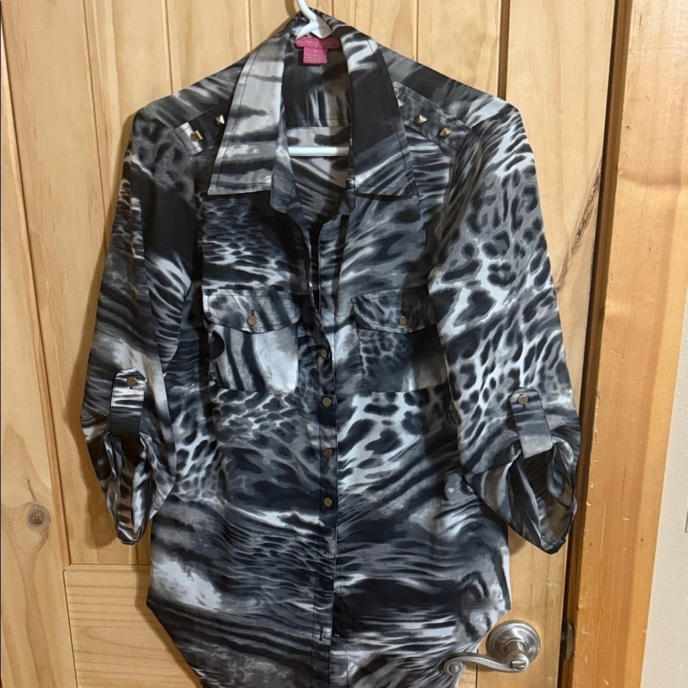 Sunny Leigh Black and Gray Animal Print Blouse